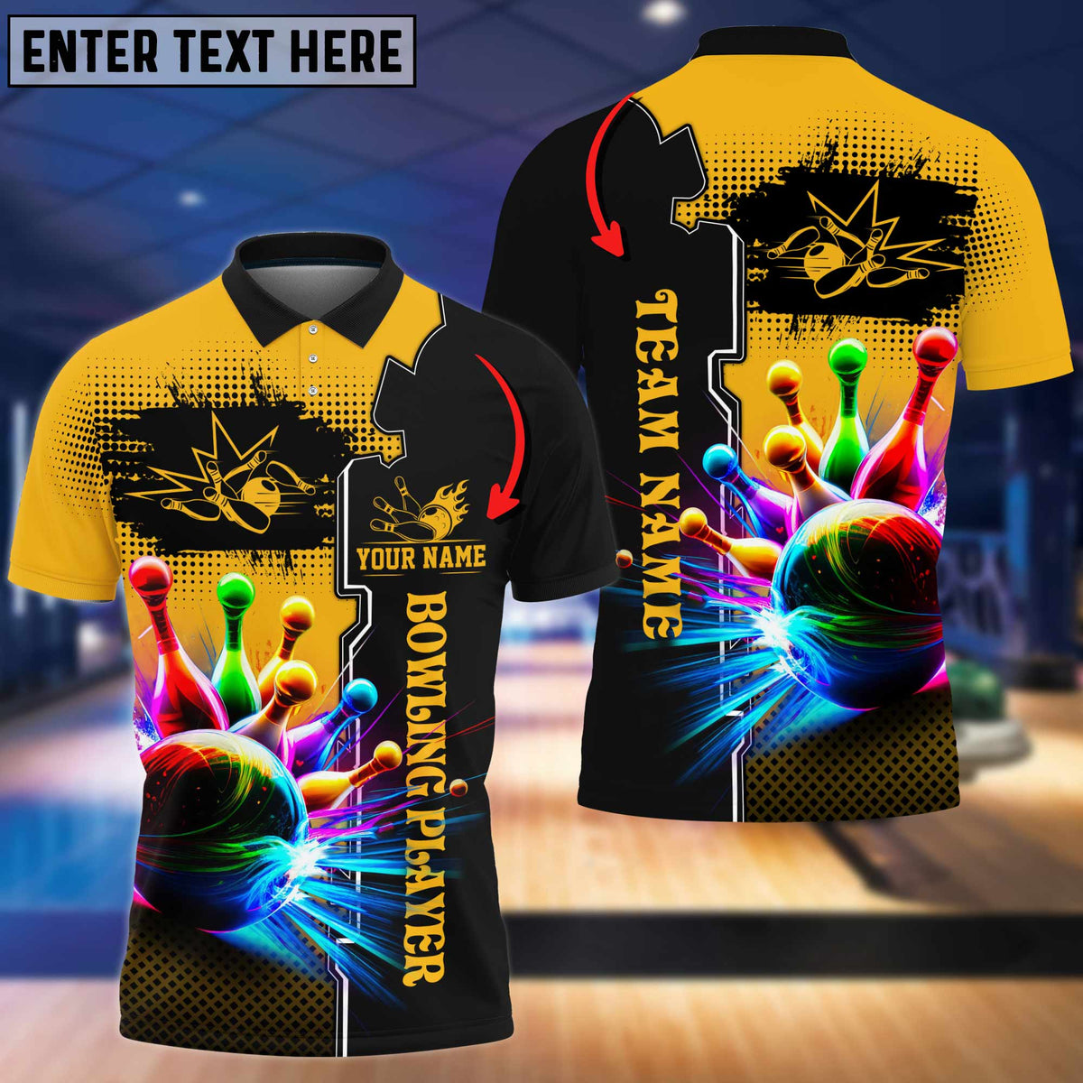 Blisscorners Multicolor Bowling And Pins Premium Customized Name 3D Shirt