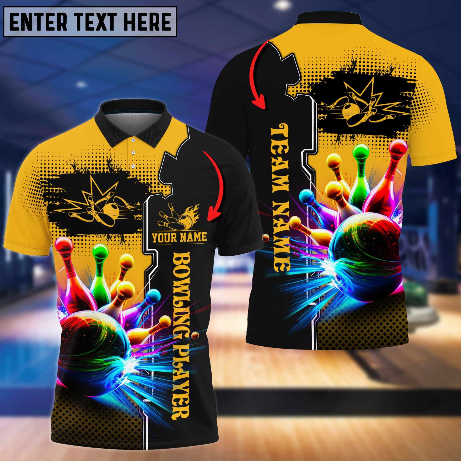 Blisscorners Multicolor Bowling And Pins Premium Customized Name 3D Shirt