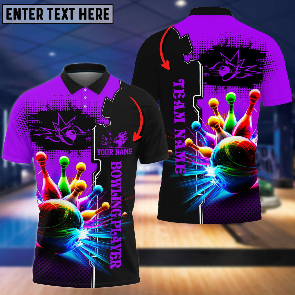 Blisscorners Multicolor Bowling And Pins Premium Customized Name 3D Shirt