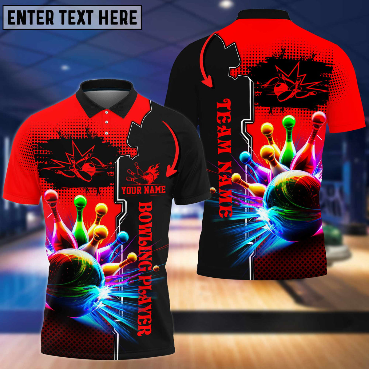 Blisscorners Multicolor Bowling And Pins Premium Customized Name 3D Shirt