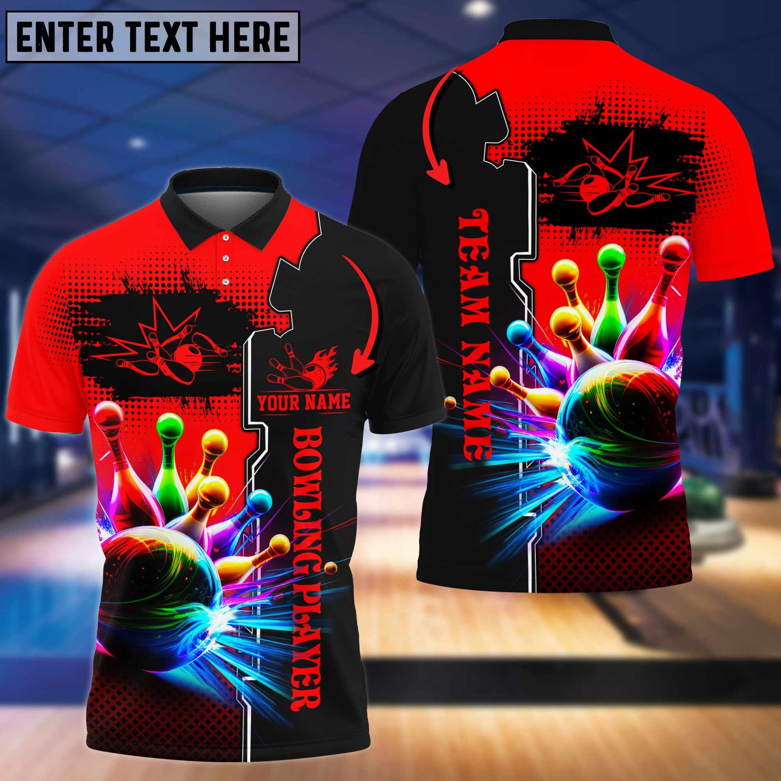 Blisscorners Multicolor Bowling And Pins Premium Customized Name 3D Shirt