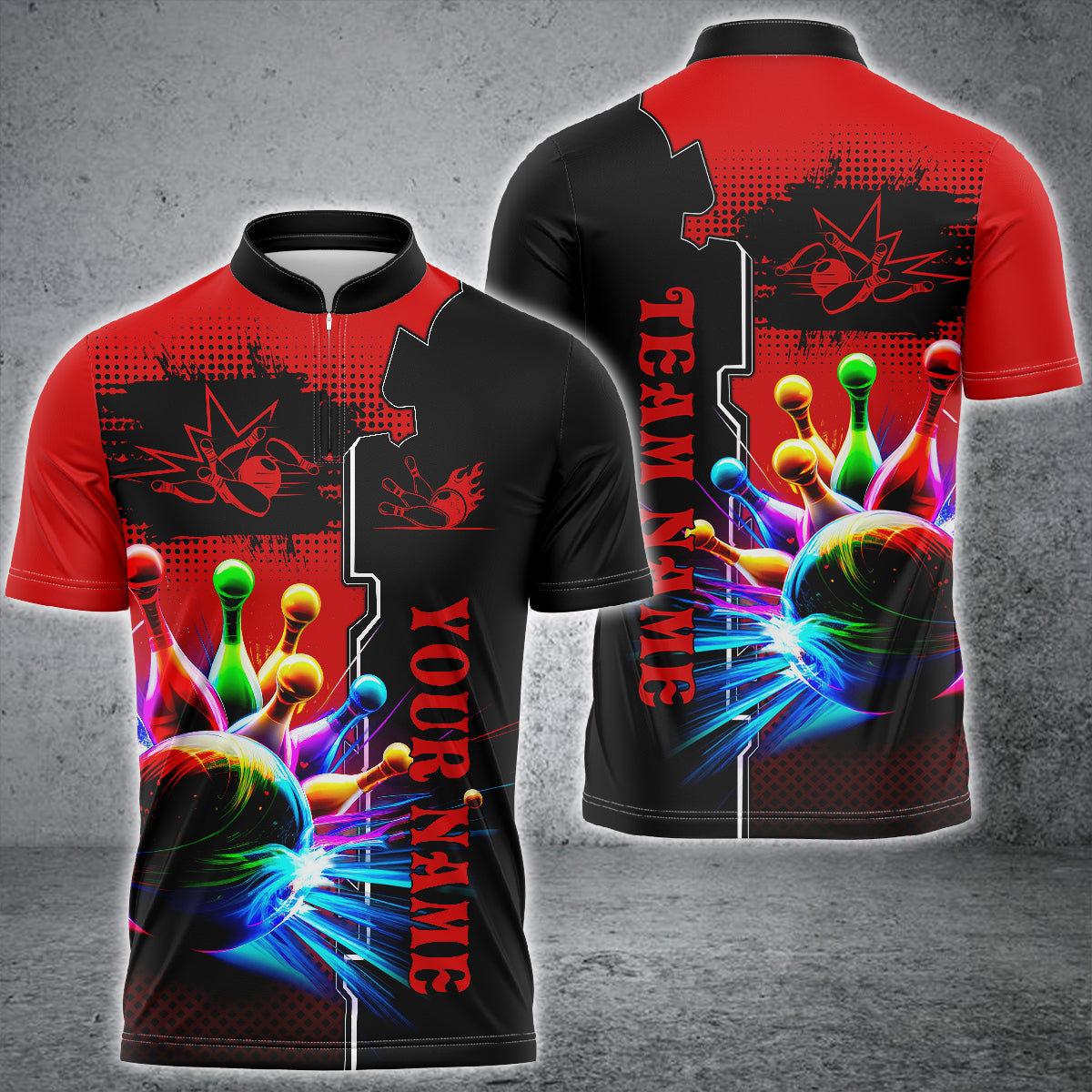 Blisscorners Multicolor Bowling And Pins Premium Customized Name 3D Shirt For Karen