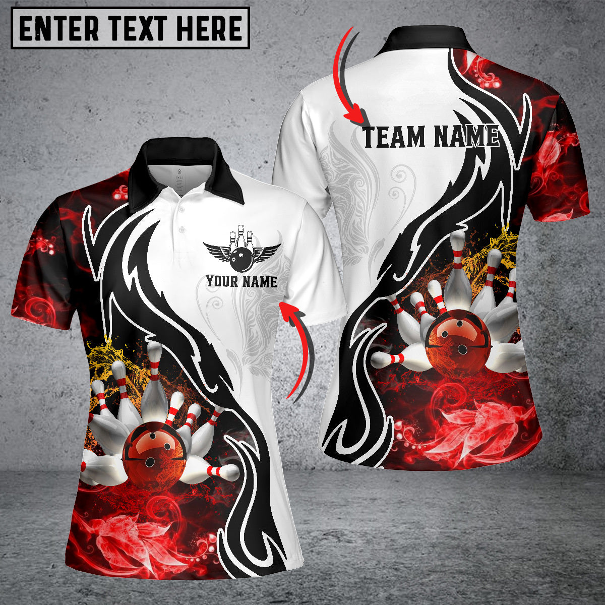 Blisscorners Red Bowling Ball And Pins Smoke Pattern Premium Customized Name 3D Shirt For Women