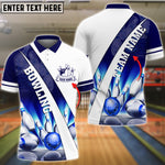 Blisscorners Light Blue Bowling And Pins Premium Customized Name 3D Shirt