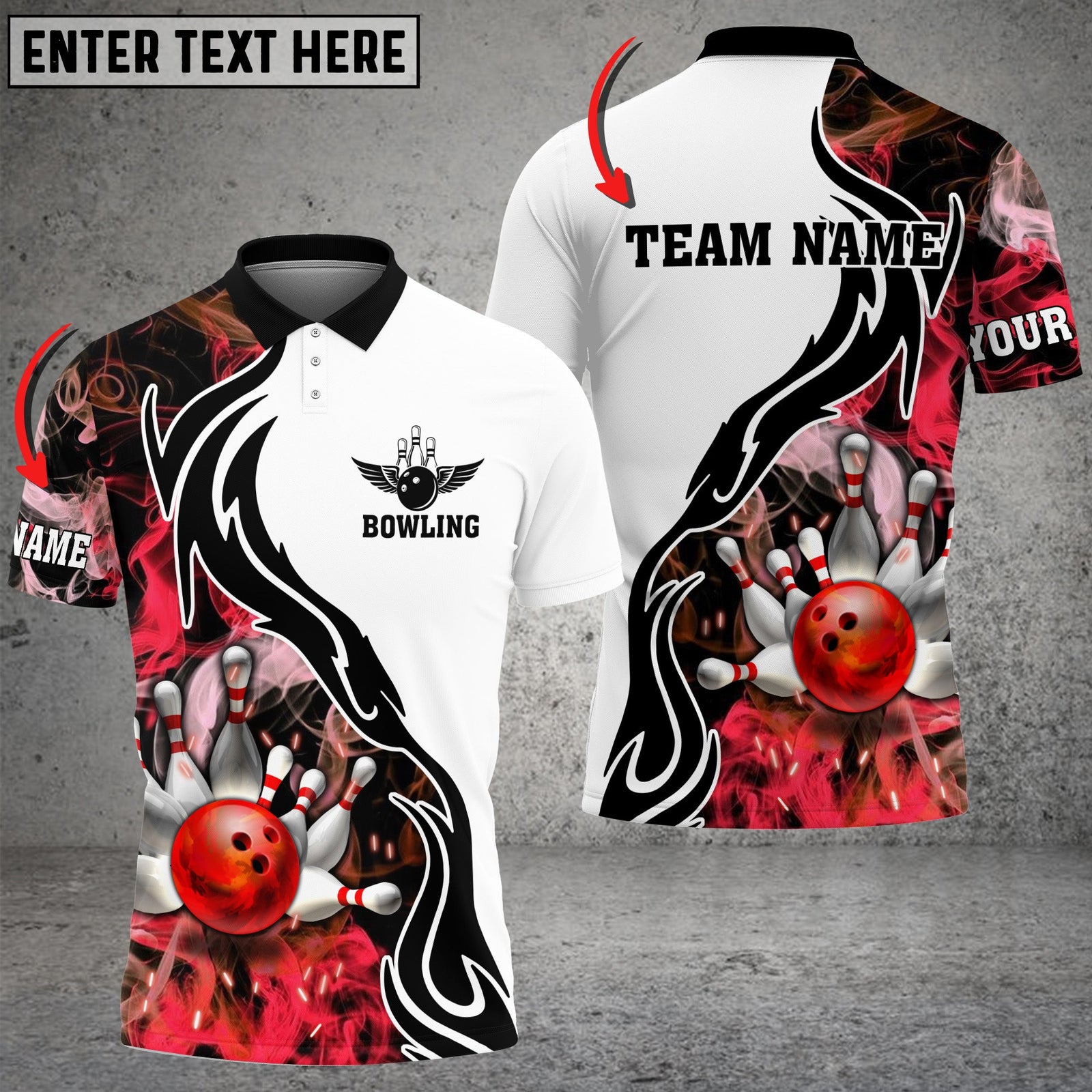 Blisscorners Bowling And Pins Red Smoke Pattern Customized Name 3D Shirt