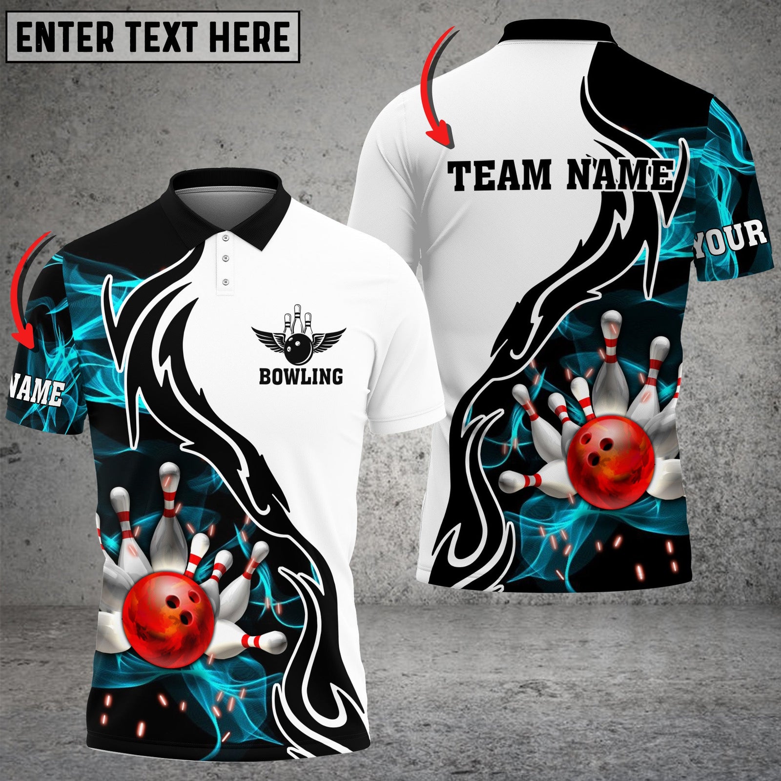 Blisscorners Bowling And Pins Cyan Smoke Pattern Customized Name 3D Shirt