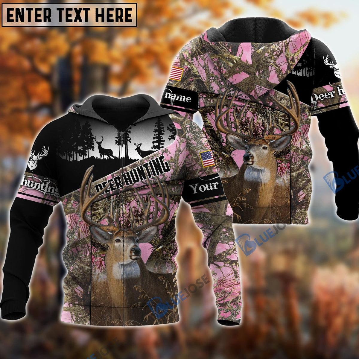 Blisscorners Personalized Name The Uniqe Deer Hunting Hoodie & Zip Hoodie  Multicolor