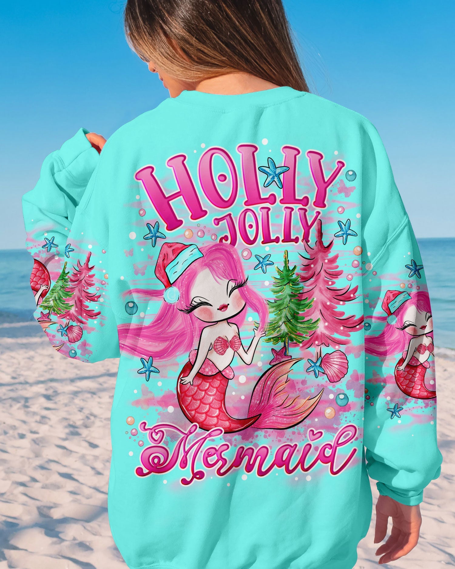 BLISSCORNERS HOLLY JOLLY MERMAID CHRISTMAS ALL OVER PRINT