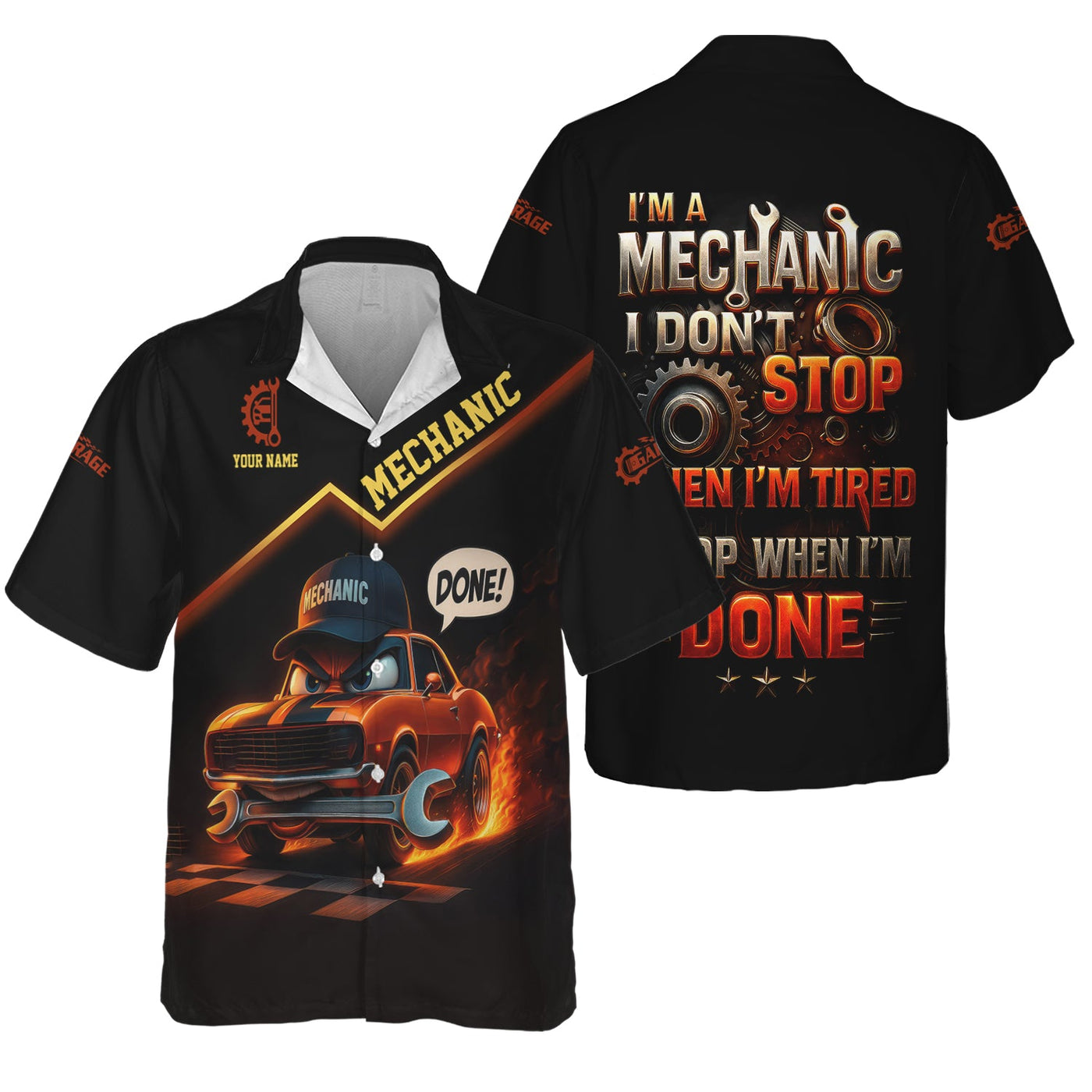 Blisscorners Personalized T-Shirt I'm A Mechanic I Don't Stop When I'm Tired I Stop When I'm Done Funny Car Design Shirt for Mechanics