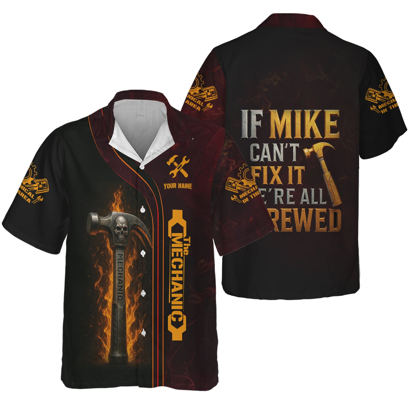 Blisscorners Personalized T-Shirt If Mike Can't Fix It We're All Screwed Hammer Skull Design Shirt for Mechanics