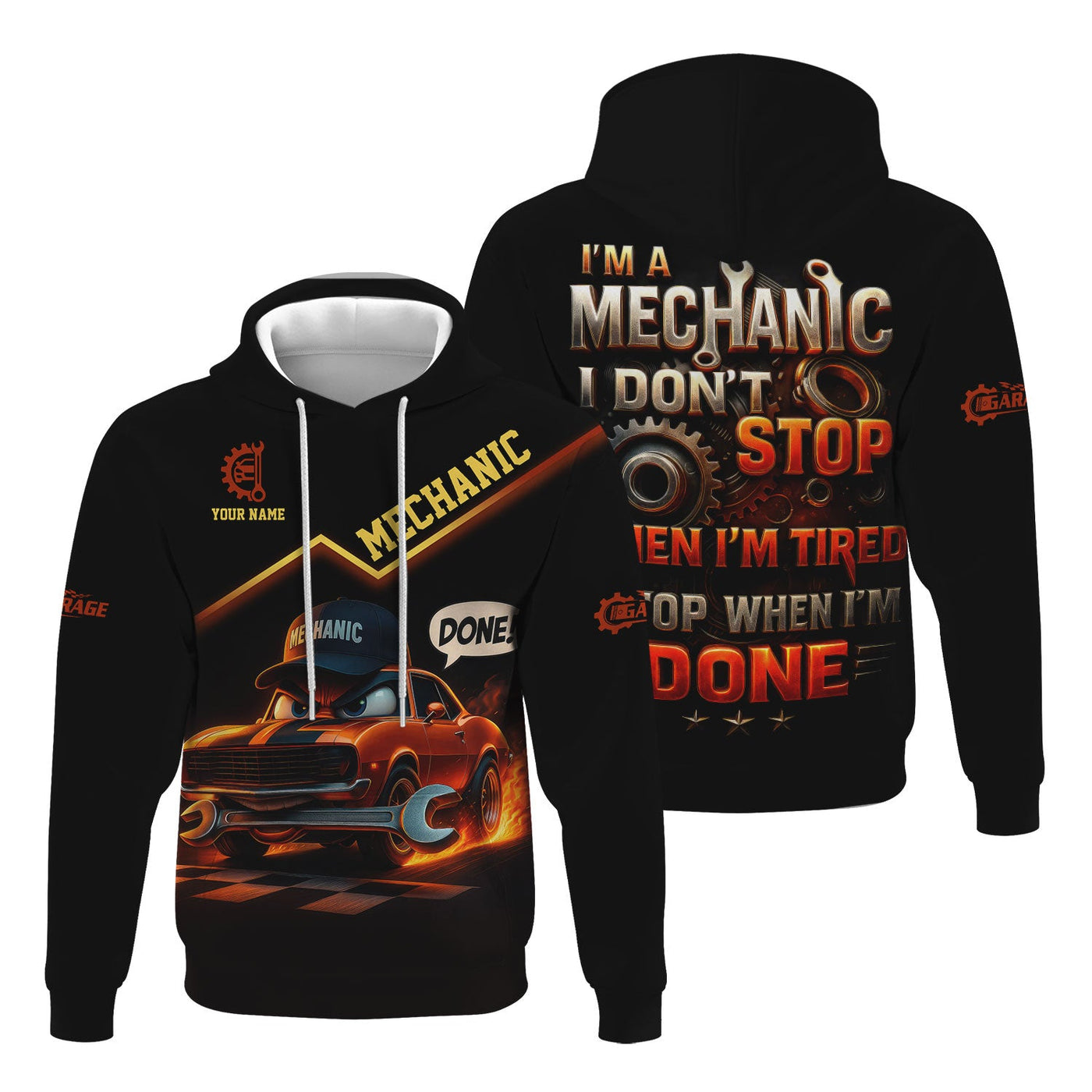 Blisscorners Personalized T-Shirt I'm A Mechanic I Don't Stop When I'm Tired I Stop When I'm Done Funny Car Design Shirt for Mechanics