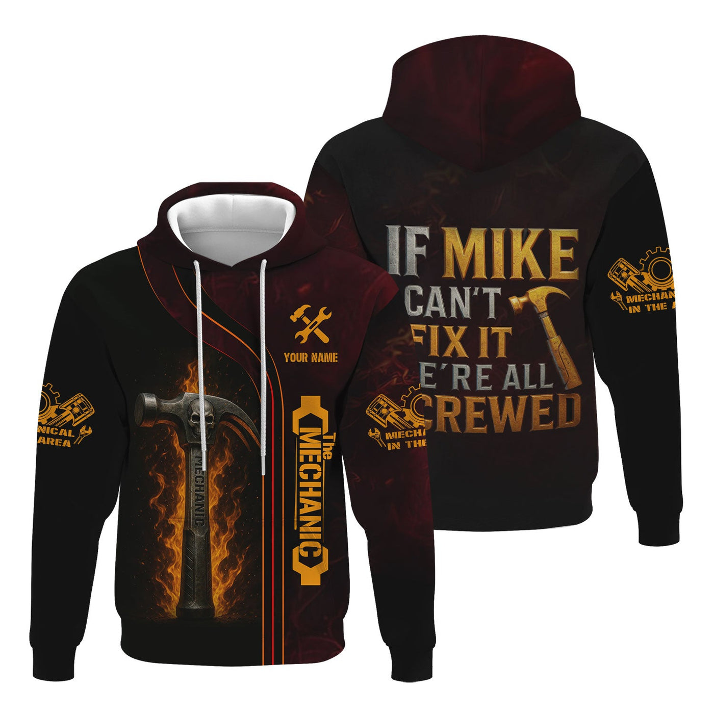 Blisscorners Personalized T-Shirt If Mike Can't Fix It We're All Screwed Hammer Skull Design Shirt for Mechanics