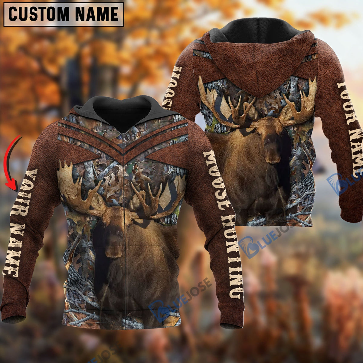 Blisscorners Customized Name Moose Hunting Brown Pattern 3D Shirts