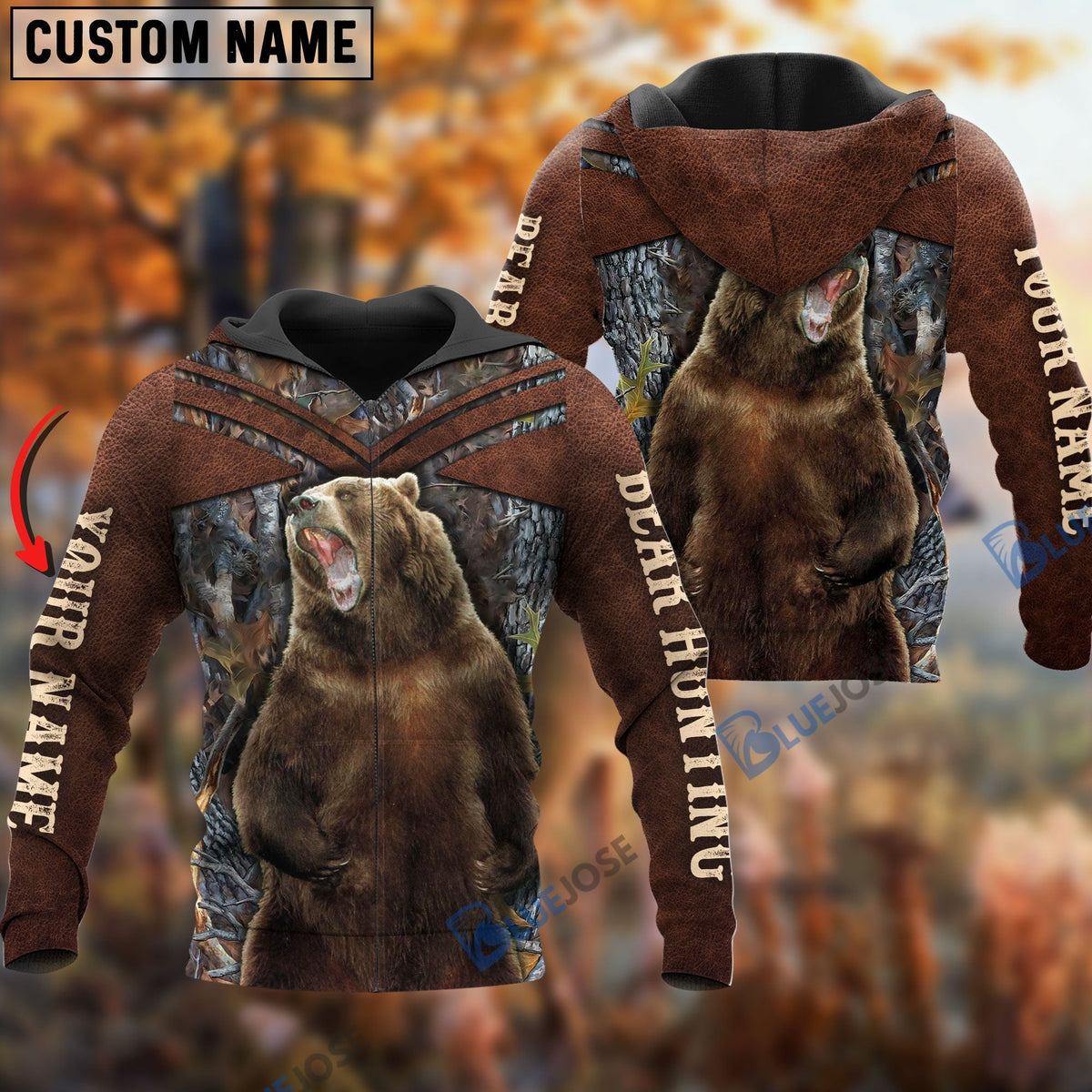 Blisscorners Customized Name Bear Hunting Pattern 3D Shirts