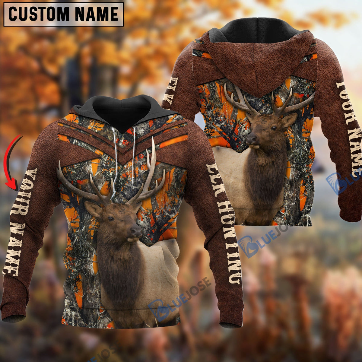 Blisscorners Customized Name Elk Hunting Orange Pattern 3D Shirts