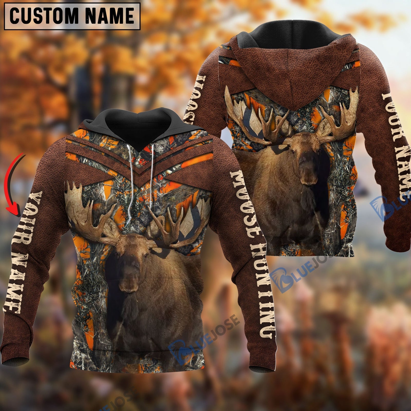Blisscorners Customized Name Moose Hunting Orange Pattern 3D Shirts