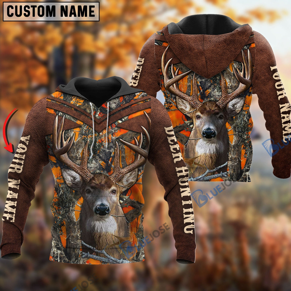 Blisscorners Customized Name Deer Hunting Orange Pattern 3D Shirts