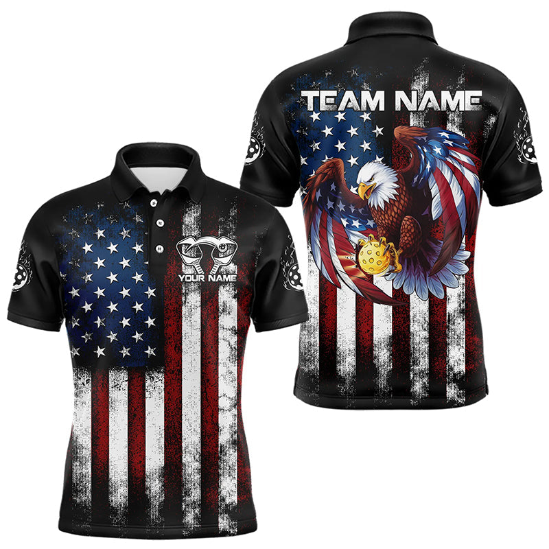 Blisscorners Custom Vintage American Flag Patriotic Pickleball Polo Shirts For Men, Eagle Pickleball Shirt  LM1307
