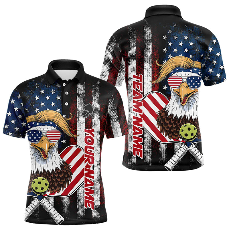 Blisscorners Custom Vintage US Flag Patriotic Pickleball Polo Shirts For Men, Funny Eagle Pickleball Shirt LM1307