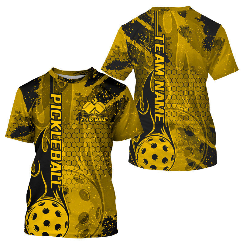 Blisscorners Black And Yellow Flame Custom Pickleball Polo Shirts For Men, Team Pickleball Jerseys LM2206
