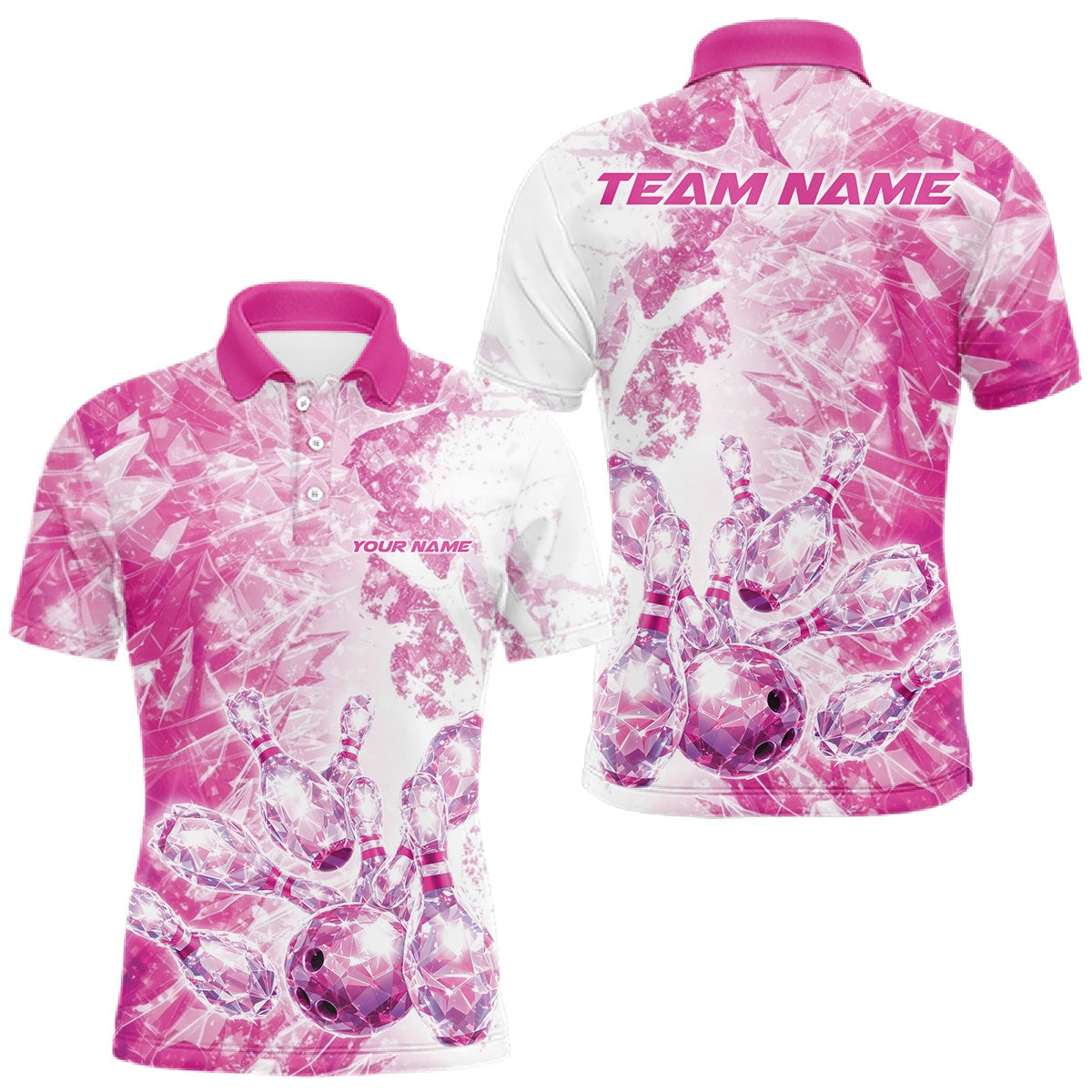 Blisscorners Custom Pink Ice Crystal Bowling Team Jerseys For Men, Women And Kid, Bowling Tournament Shirts Multi Styles LM1501