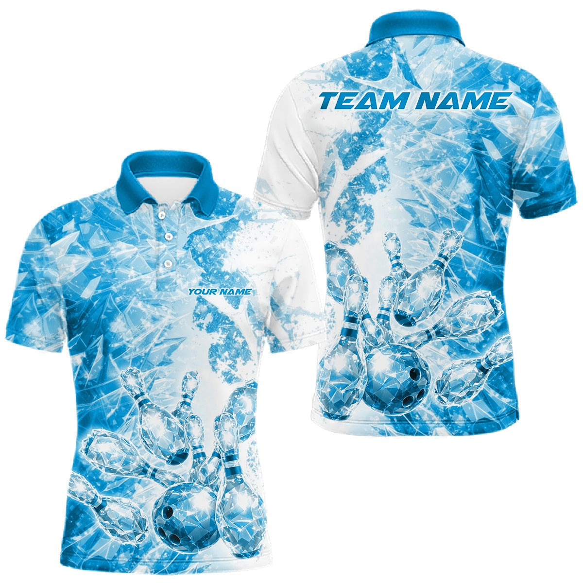 Blisscorners Custom Blue Ice Crystal Bowling Team Jerseys For Men, Women And Kid, Bowling Tournament Shirts Multi Styles LM1501