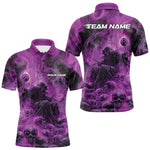 Blisscorners Custom Purple Flame Skull Bowling Polo Shirts, Purple Smoke Bowling Hallween Outfit MT1007