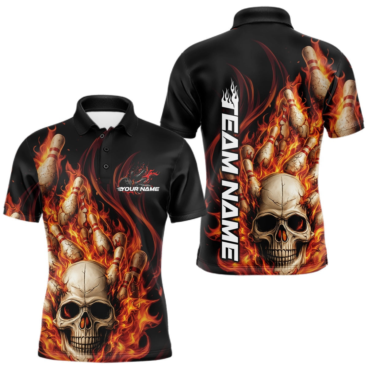 Blisscorners Custom Multi Styles Flame Skull Halloween Bowling Team Shirts, Fire Bowling Tournament Shirt Bowling Jerseys LM1501
