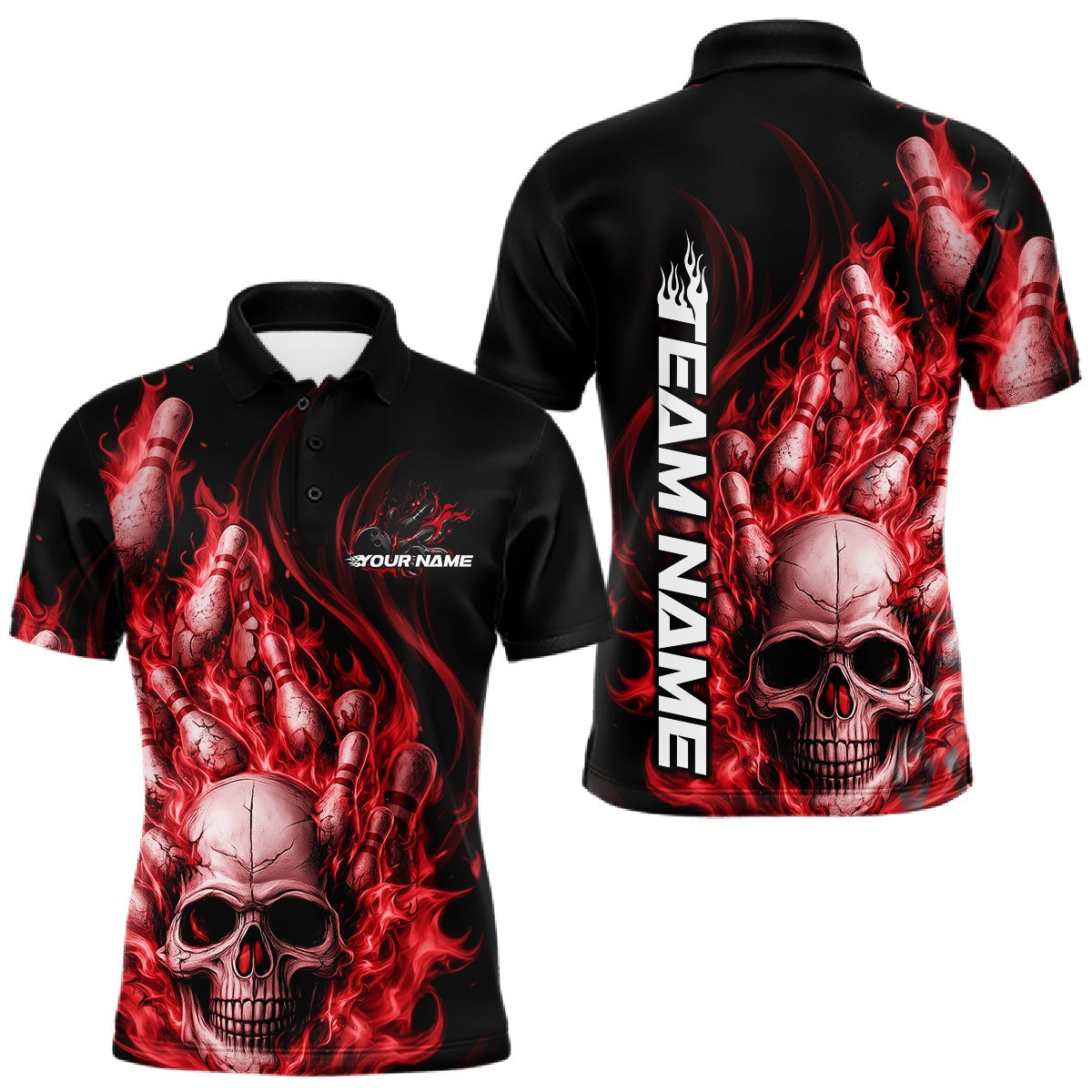 Blisscorners Custom Multi Styles Red Flame Skull Halloween Bowling Team Shirts, Bowling Tournament Shirt Bowling Jersey LM1501