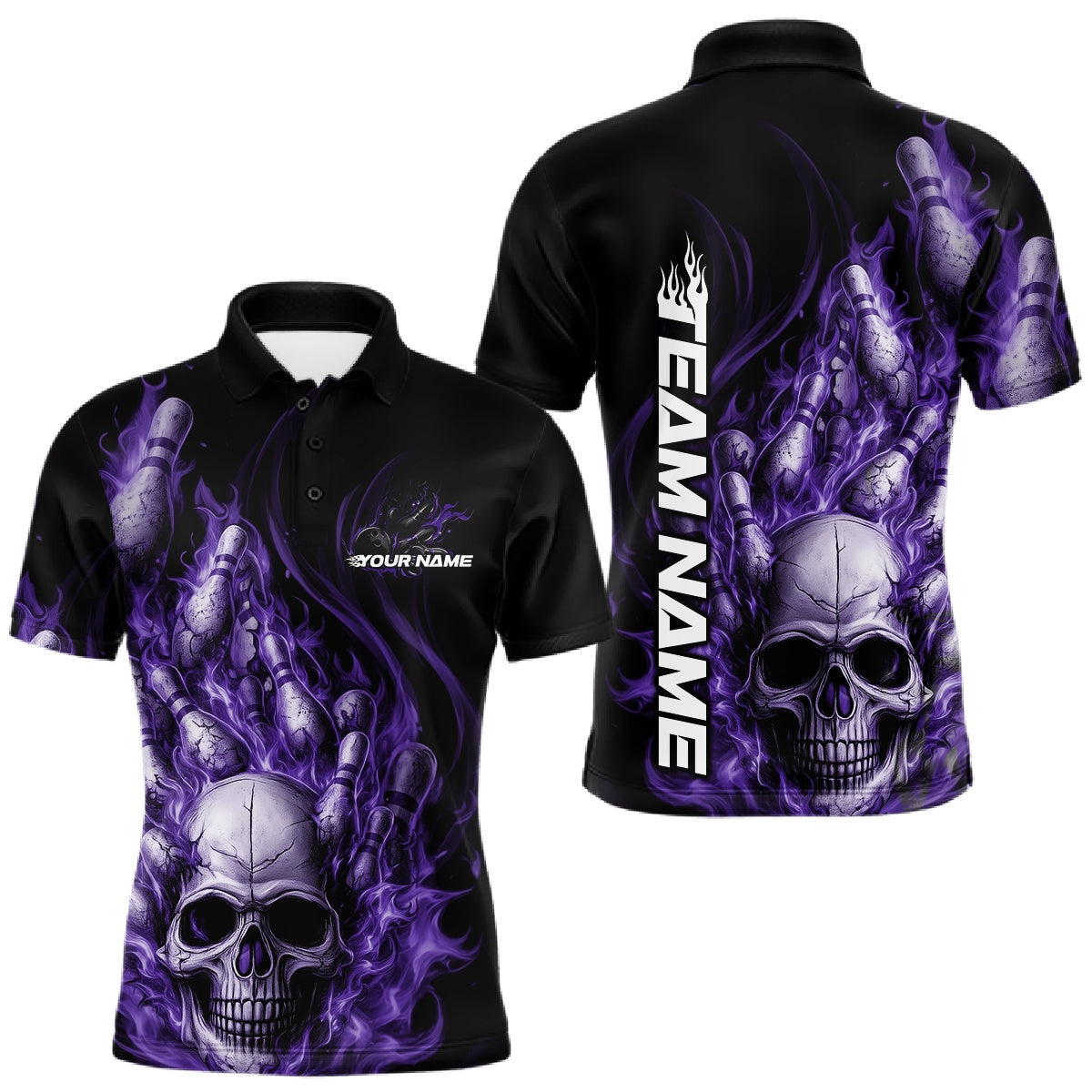 Blisscorners Custom Multi Styles Purple Flame Skull Halloween Bowling Team Shirts, Bowling Tournament Shirt Bowling Jersey LM1501