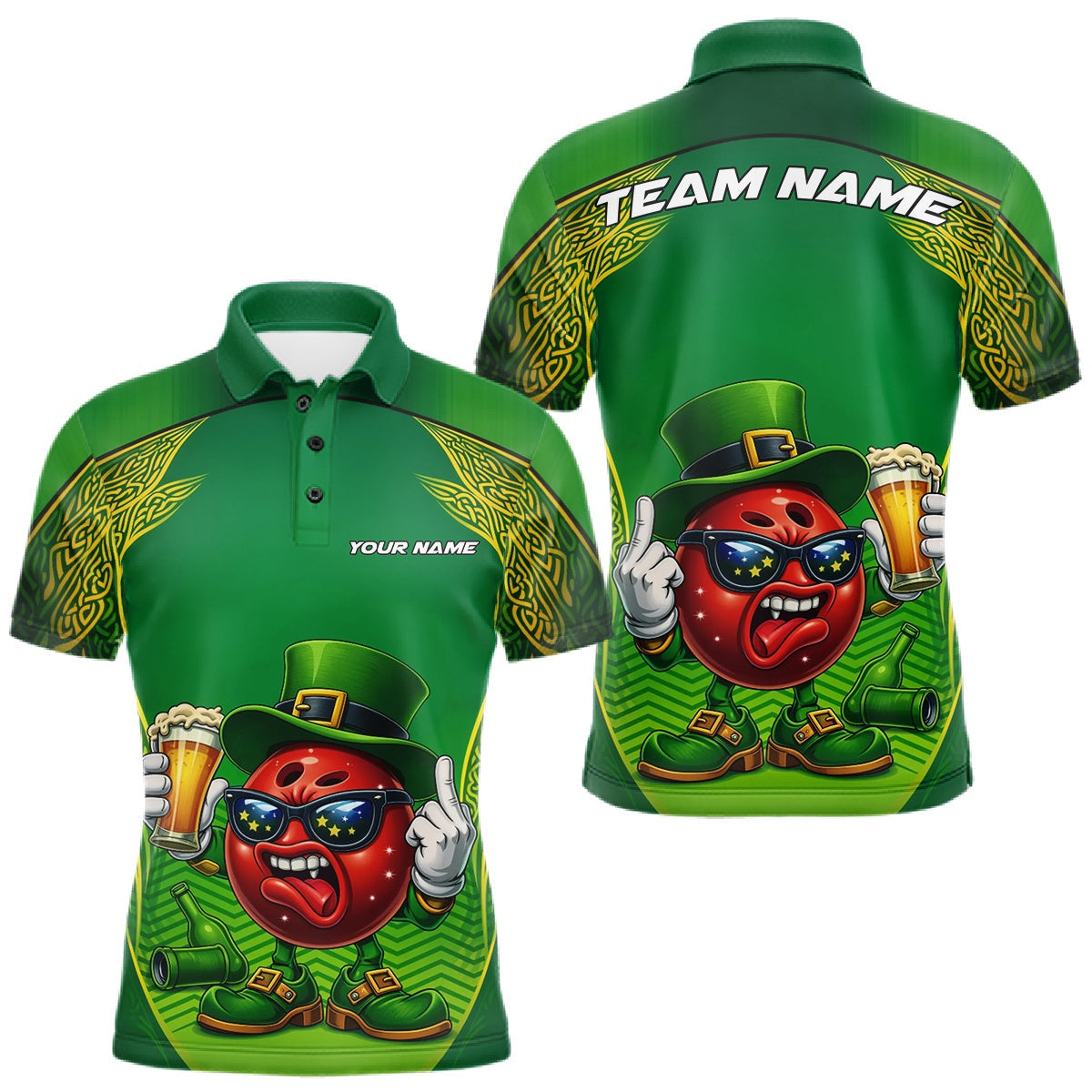 Blisscorners Custom Funny Leprechaun Bowling Ball St Patricks Day Bowling Shirts, Celtic Pattern Bowling Tournament Outfits LM1501
