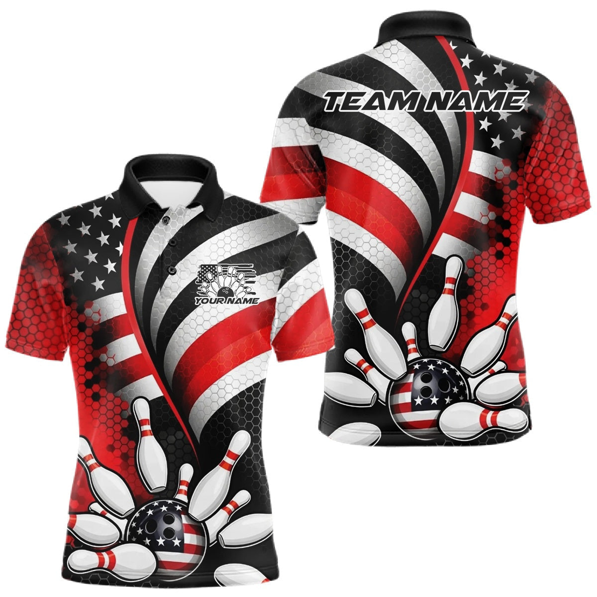 Blisscorners Custom Black And Red US Flag Patriotic Bowling Shirts, Freedom Bowling Team League Shirt Bowler Jerseys LM1501
