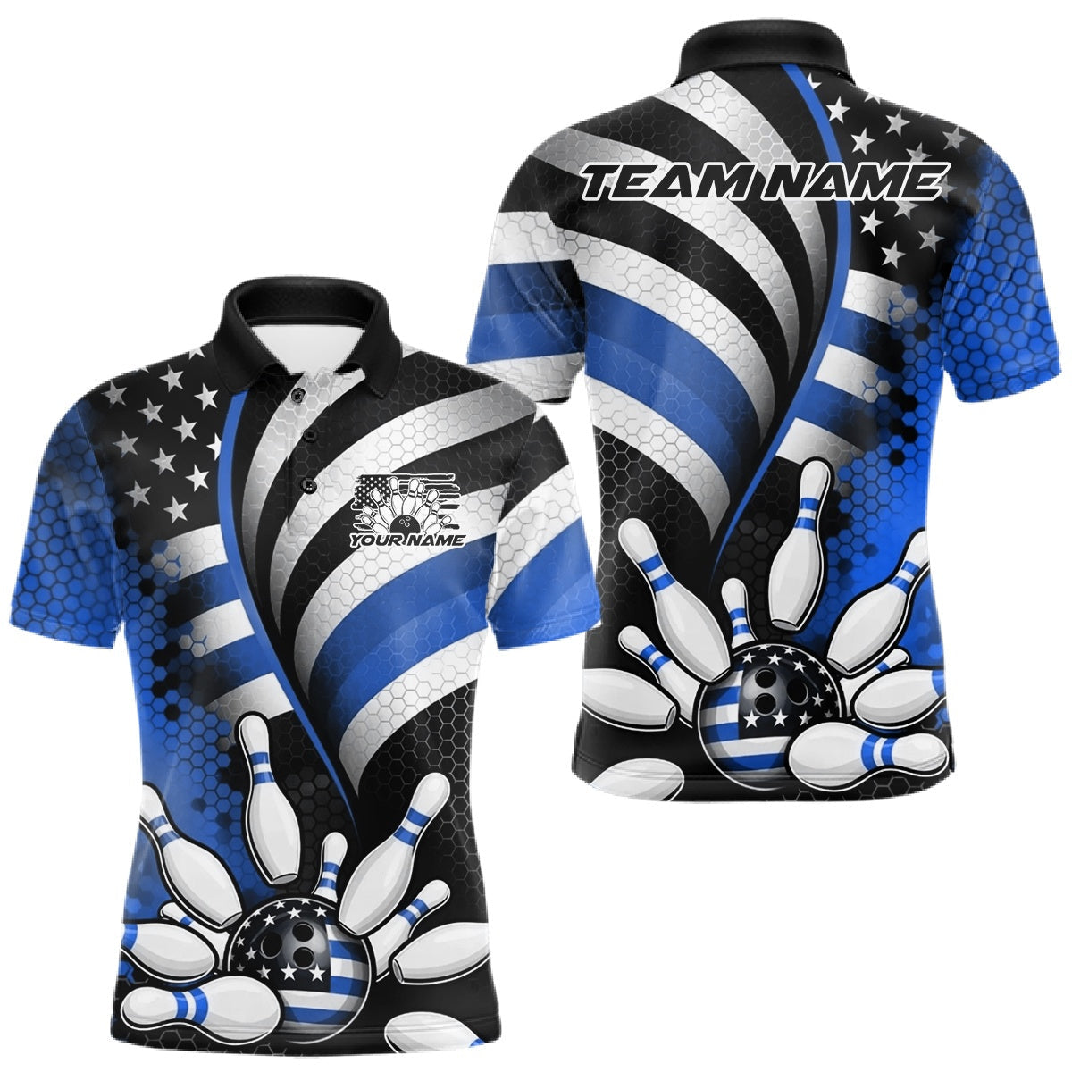 Blisscorners Custom Black And Blue US Flag Patriotic Bowling Shirts, Freedom Bowling Team League Shirt Bowler Jerseys LM1501