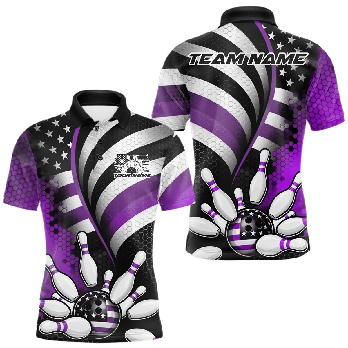 Blisscorners Custom Black And Purple US Flag Patriotic Bowling Shirts, Freedom Bowling Team League Shirt Bowler Jerseys LM1501