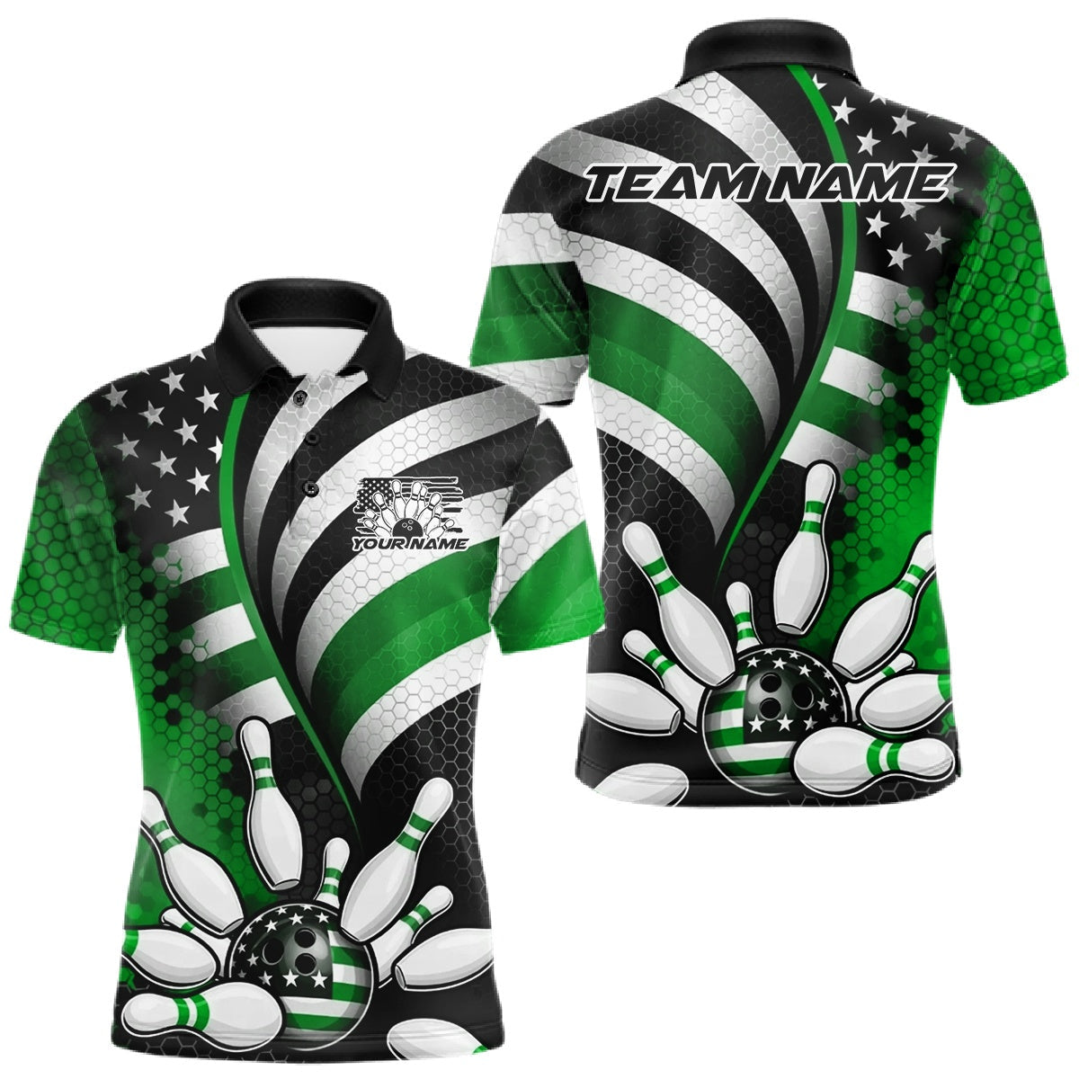 Blisscorners Custom Black And Green US Flag Patriotic Bowling Shirts, Freedom Bowling Team League Shirt Bowler Jerseys LM1501