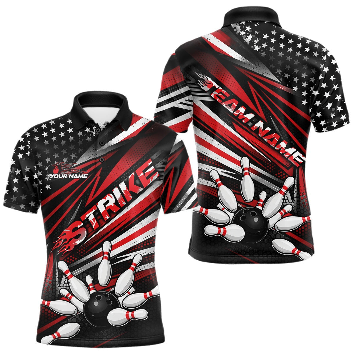 Blisscorners Custom Black And Red US Flag Patriotic Strike Bowling Team Shirt, Freedom Bowling League Shirt Bowler Jerseys LM1501