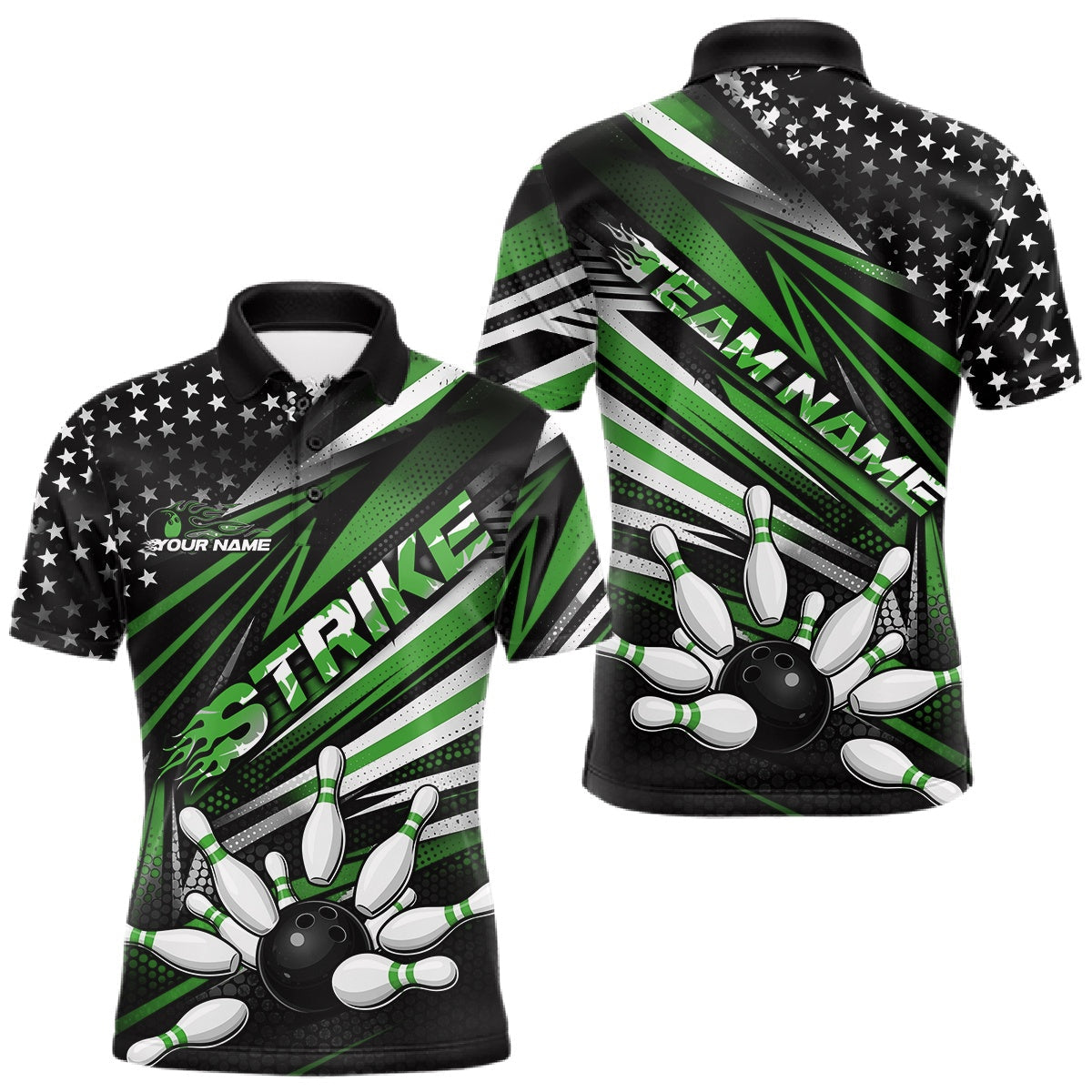 Blisscorners Custom Black And Green US Flag Patriotic Strike Bowling Team Shirt, Freedom Bowling League Shirt Bowler Jerseys LM1501