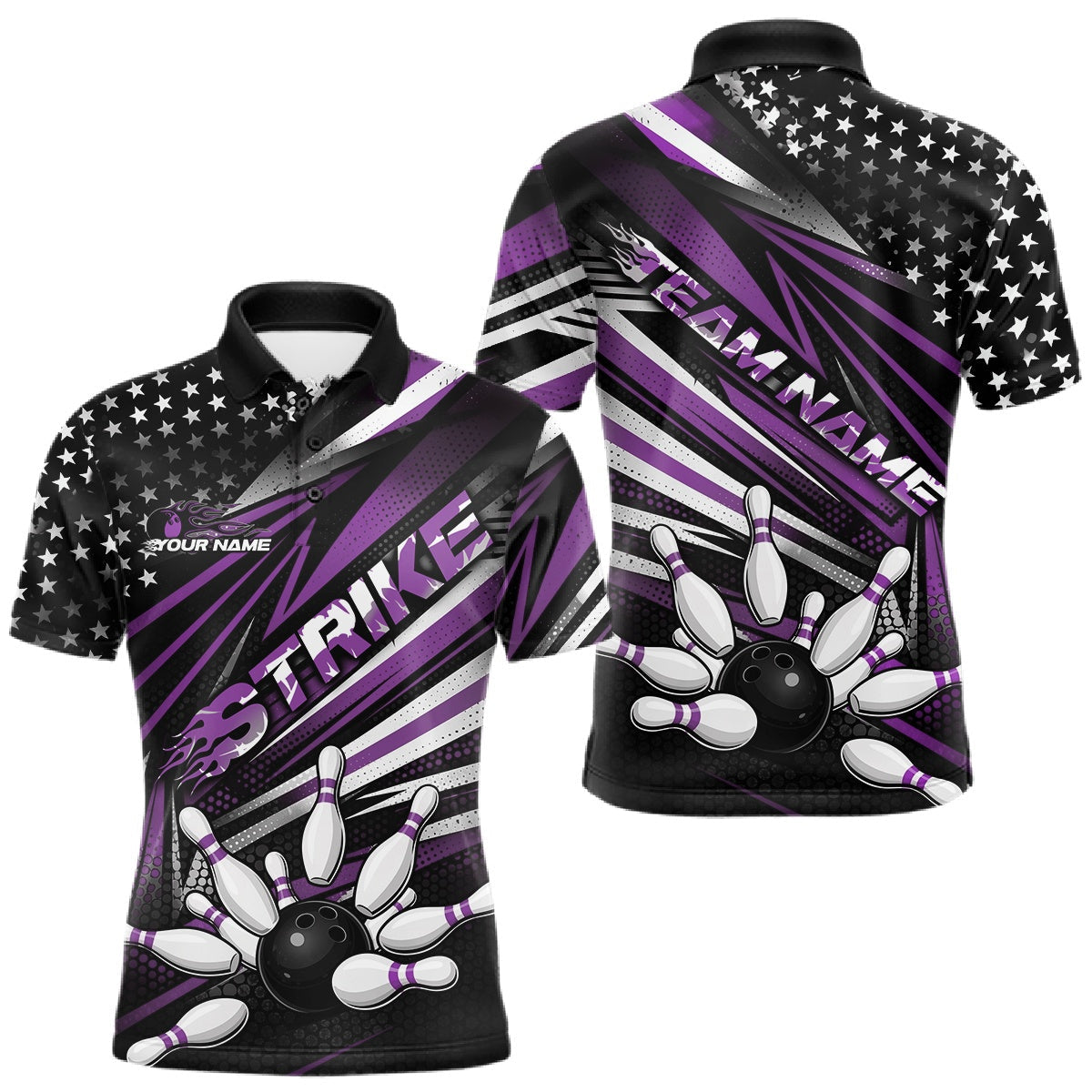 Blisscorners Custom Black And Purple US Flag Patriotic Strike Bowling Team Shirt, Freedom Bowling League Shirt Bowler Jersey LM1501