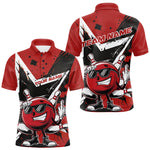 Blisscorners Custom Black And Red Star Funny Bowling Polo Shirts For Men, Bowling Tournament Shirt LM2206