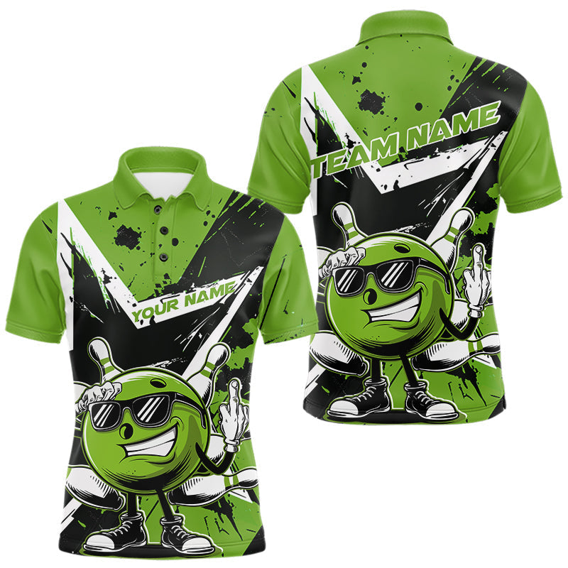Blisscorners Custom Black And Green Star Funny Bowling Polo Shirts For Men, Bowling Tournament Shirt LM2206