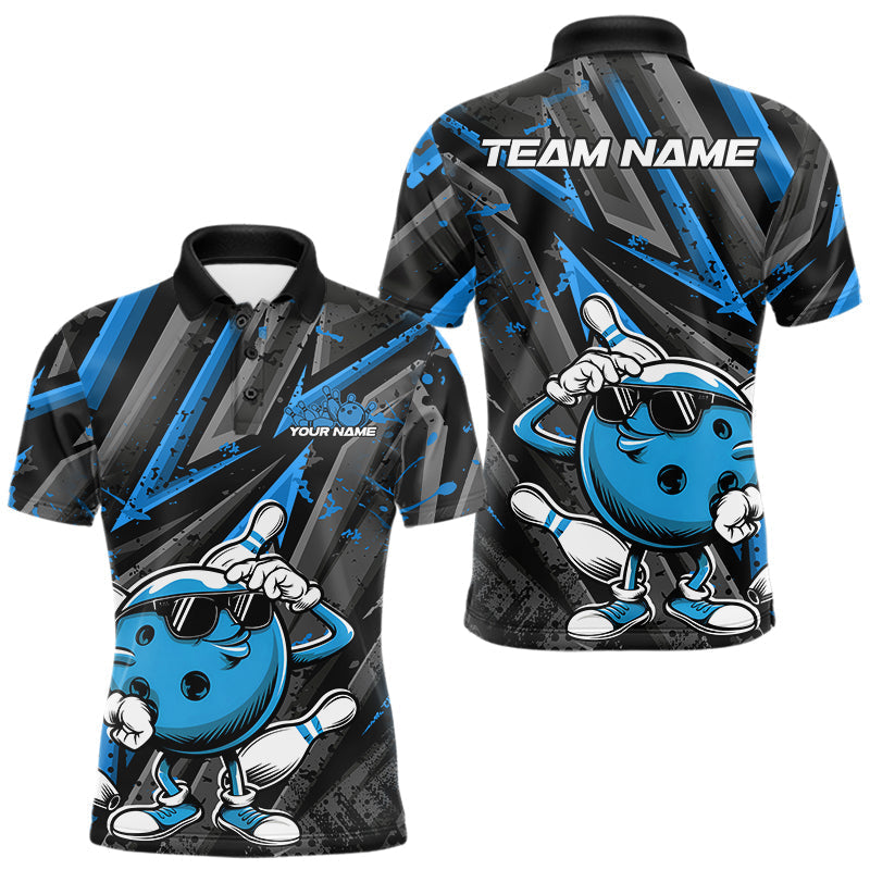 Blisscorners Black And Blue Funny Custom Bowling Jerseys, Cool Bowling Polo Shirts For Men LM2206