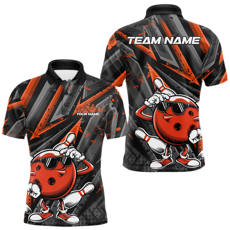Blisscorners Black And Orange Funny Custom Bowling Jerseys, Cool Bowling Polo Shirts For Men LM2206