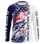 Blisscorners Custom Patriotic Walleye Long Sleeve Fishing Shirts, Red White And Blue Fishing Shirt LM0607