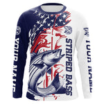Blisscorners Custom Patriotic Striped Bass Long Sleeve Fishing Shirts, Red White And Blue Fishing Shirt LM0607