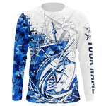 Blisscorners Custom Blue Camo Saltwater Sailfish Long Sleeve Fishing Shirts, Offshore Fishing Shirt LM0607