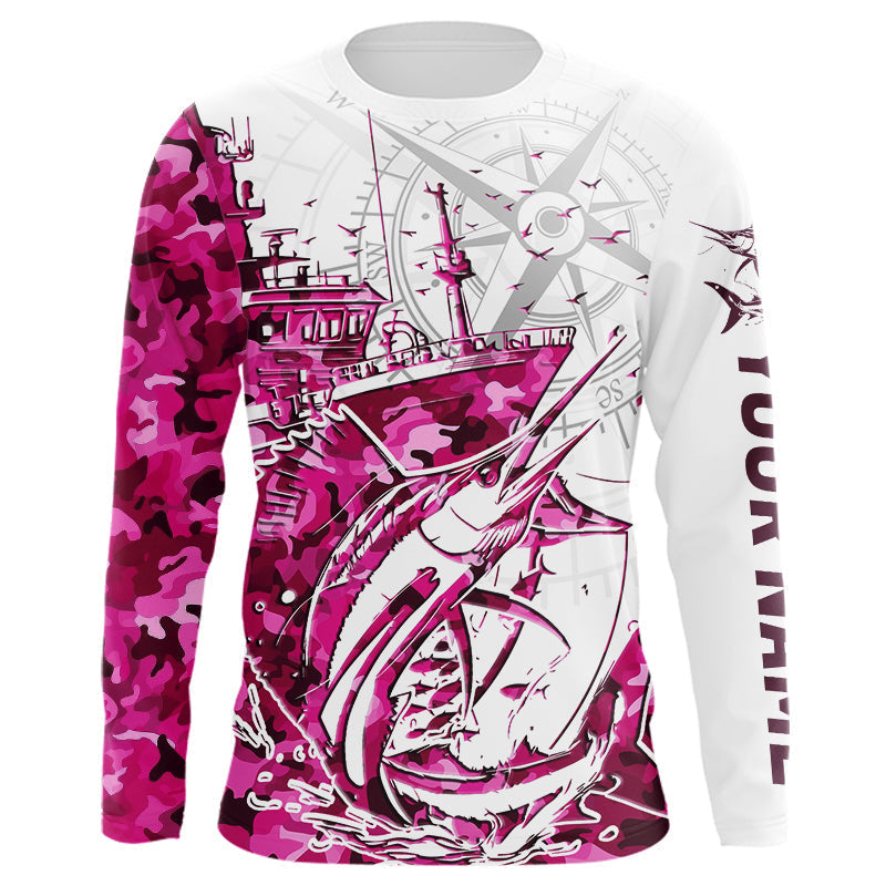 Blisscorners Custom Pink Camo Saltwater Sailfish Long Sleeve Fishing Shirts, Offshore Fishing Shirt LM0607