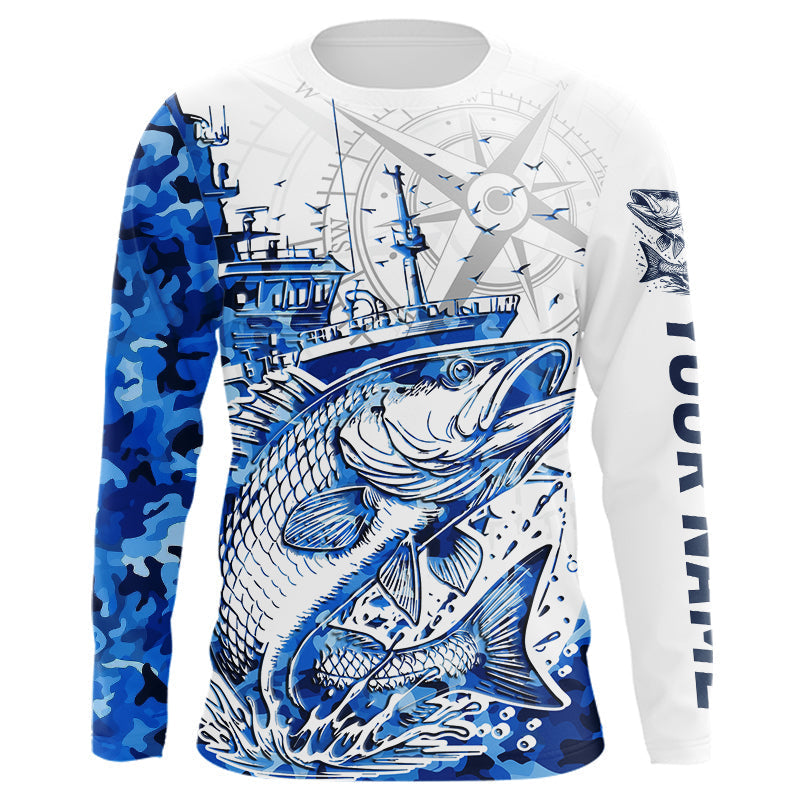 Blisscorners Custom Blue Camo Saltwater Redfish Puppy Drum Long Sleeve Fishing Shirts, Offshore Fishing Shir LM0607