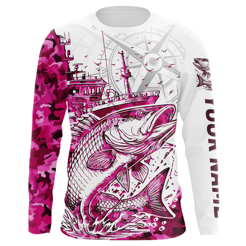 Blisscorners Custom Pink Camo Saltwater Redfish Puppy Drum Long Sleeve Fishing Shirts, Offshore Fishing Shirt LM0607