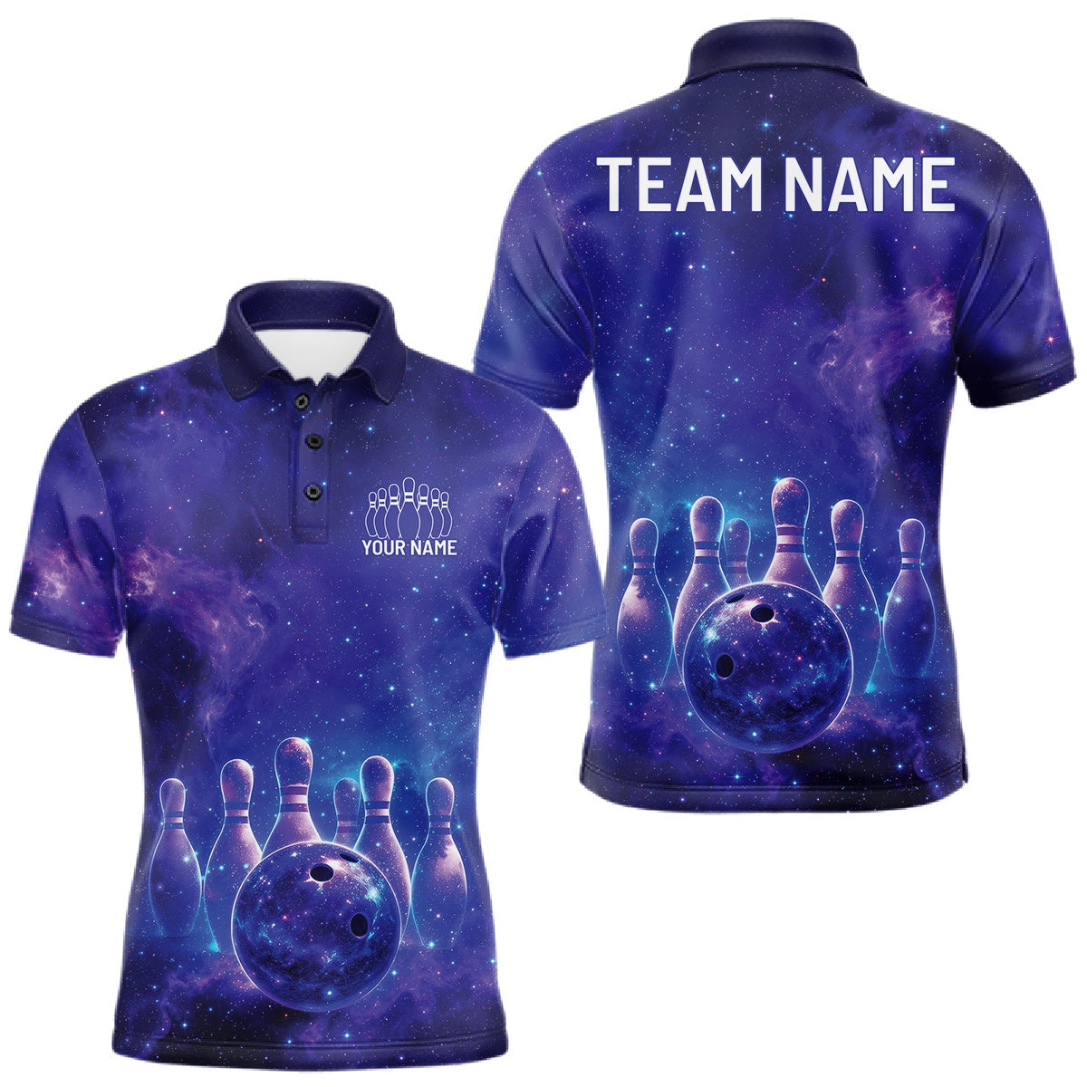 Blisscorners Custom Blue And Blue Galaxy Bowling Team Shirts For Men, Sparkling Sky Bowling Jerseys LM2201