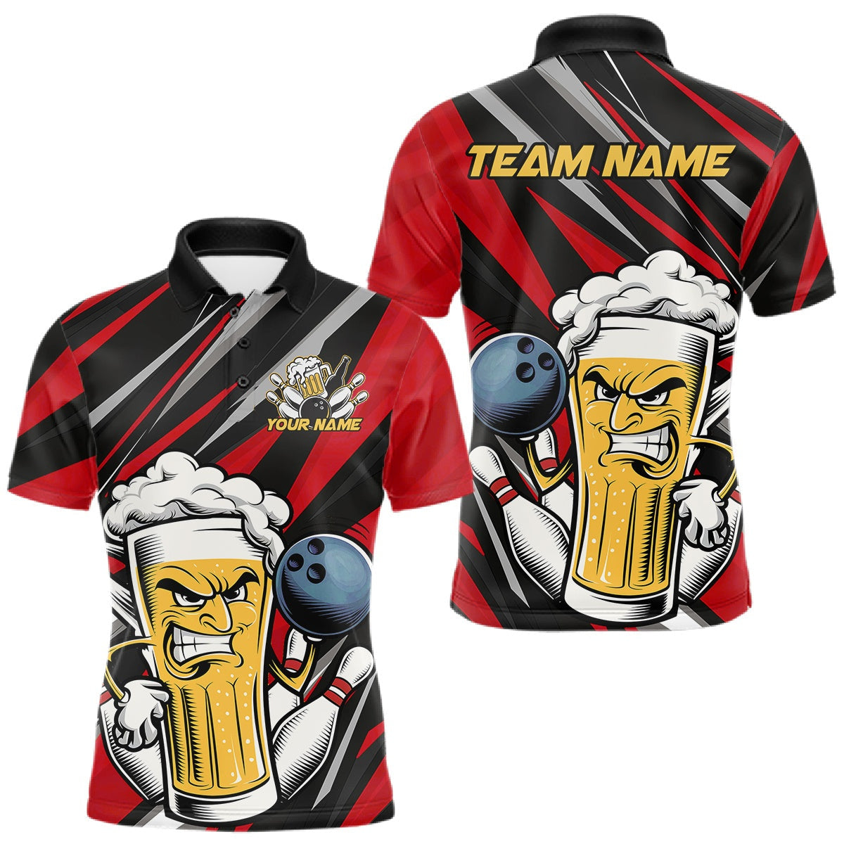 Blisscorners Custom Funny Red Bowling Jerseys Bowling And Beer Men Polo Shirts, Bowling Jerseys LM2201